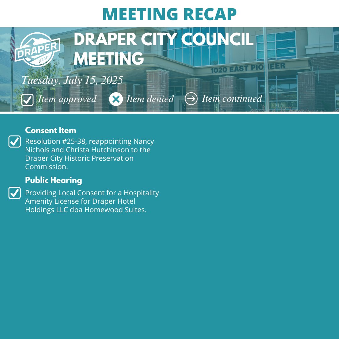 Audio recording and meeting documents are available here - draperutah.gov/city-governmen…