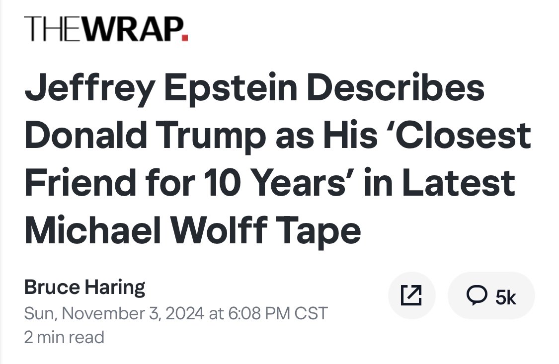 What’s so insane about the Epstein meltdown is that there’s literally a recording where Epstein described Trump as his “closest friend for ten years,” it was released before the election, and for some reason the entire MAGA right decided to pretend it didn’t exist until now?