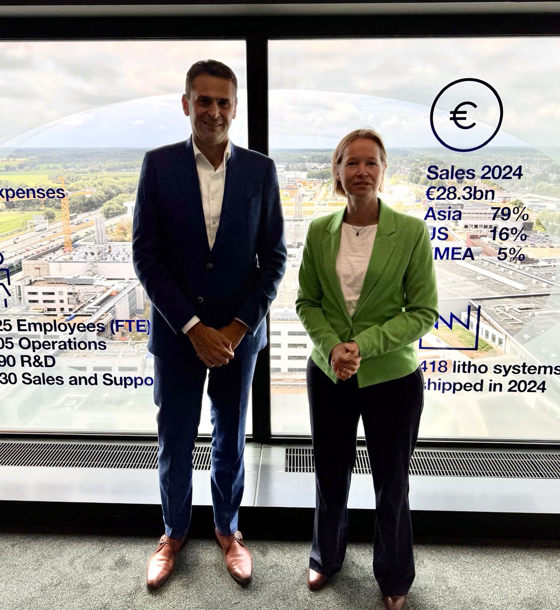 stasBuHa's tweet image. Goed om vandaag kennis te maken met wereldspeler ASML, producent van geavanceerde chipmachines, in Veldhoven. Tijdens mijn bezoek sprak ik met CEO Christophe Fouquet over de koers van dit voor Nederland belangrijke bedrijf in tijden van onzekerheid over importheffingen.