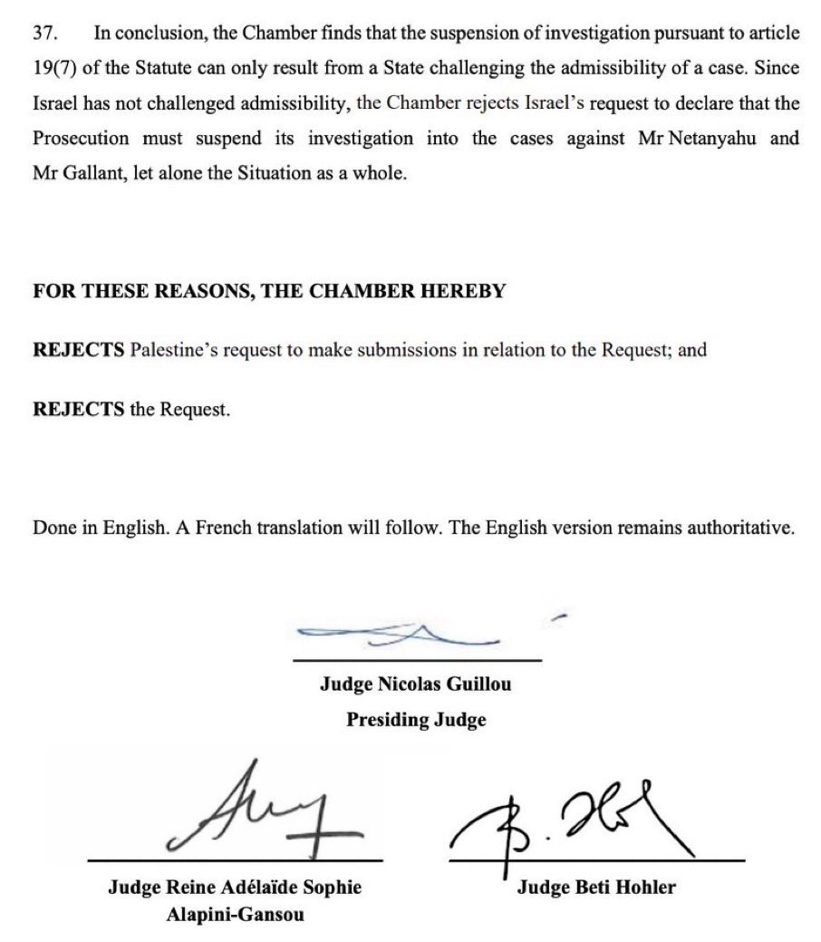 🔴 ALERTE INFO | Aujourd'hui, 16 juillet 2025, la Chambre préliminaire a REJETÉ la demande d'Israël de suspendre l'enquête contre Netanyahu et Gallant, confirmant les mandats d'arrêt.