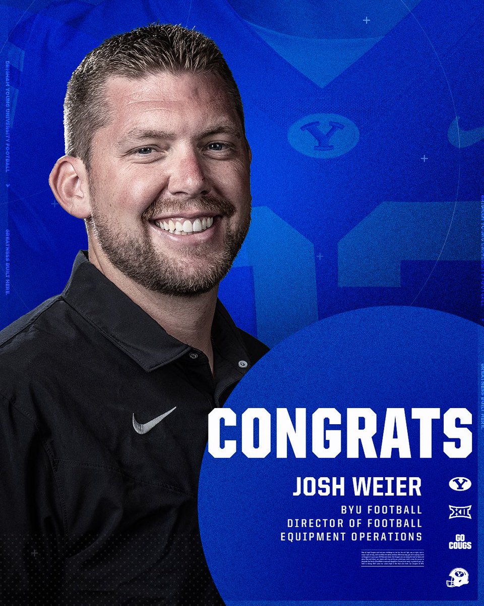 BYU FOOTBALL (@byufootball) on Twitter photo Congrats to our guy <a href="/JoshWeier5/">Josh Weier</a> on being named the Director of Football Equipment Operations!! Congrats to our guy <a href="/JoshWeier5/">Josh Weier</a> on being named the Director of Football Equipment Operations!!
