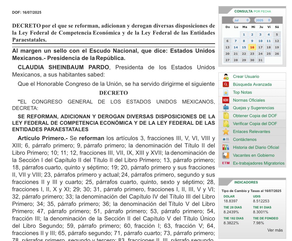 Se acaba de publicar la nueva ley de competencia económica y la ley de entidades paraestatales, que crean al nuevo órgano en materia de competencia del país. La Comisión Nacional Antimonopolio estará sectorizada a Economía y será el descentralizado más independiente de 🇲🇽.