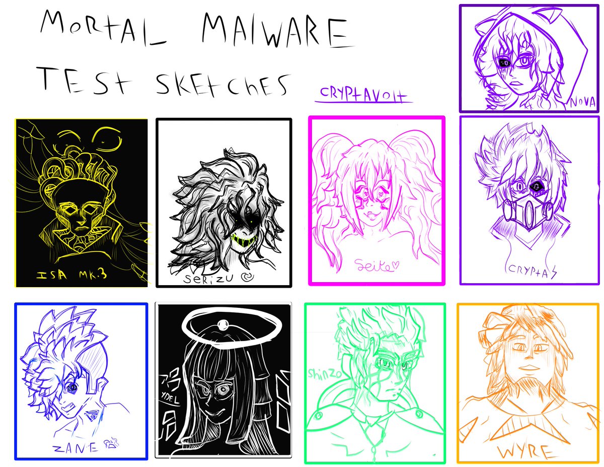 Cryptavolt's tweet image. Some Test sketches of "The incarnates" For my upcoming indie animated series "Mortal malware". This was a good way to test my new drawing tablet :] #art