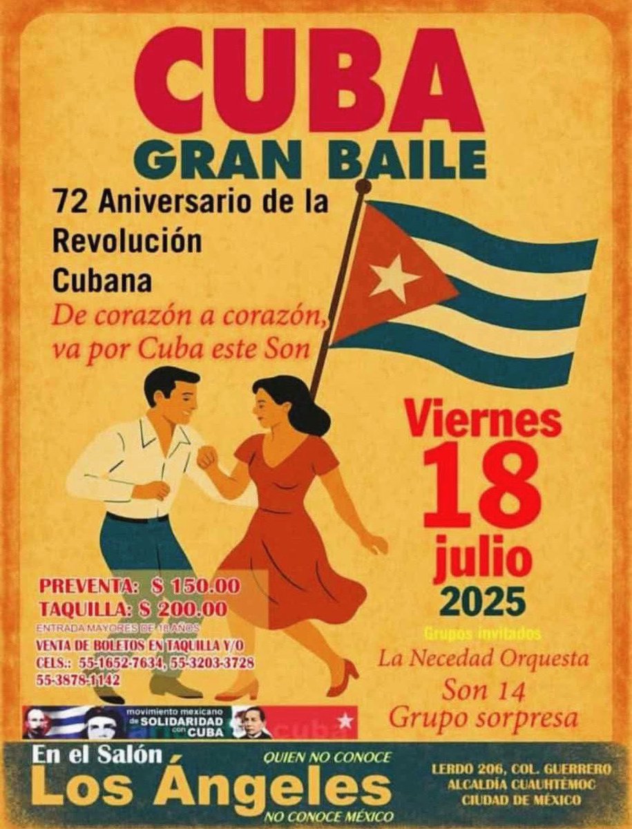 Nos vemos el viernes en el SALÓN LOS ANGELES para festejar a mi Cuba bella con baile, con rumba, con salsa cubana, guaguancó, son cubano. 

🎉🎊🎈 🇨🇺 🎈🎊🎉

#cuba #granbaile #salonlosangeles #festejo #rumba #salsa #soncubano #guaguanco 

😎