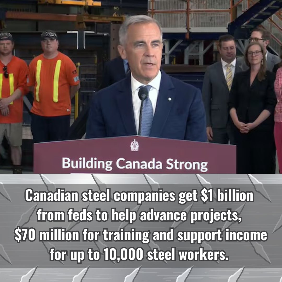 Today PM Carney announced over $1 billion dollars of funding for the 🇨🇦 steel industry.

He also changed steel tariff volumes to help give 🇨🇦 steel companies bigger shares of the market.