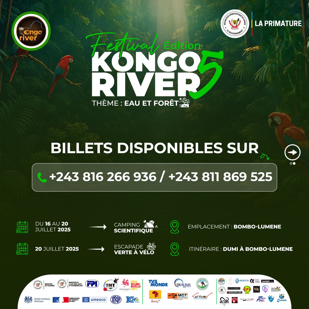 KongoRiver01's tweet photo. Top départ pour le Camping Scientifique de Kongo River 5 ! 🌿🔬🔥

Formules disponibles :
👉 Week-end Solo
📅 19–20 juillet
🎟️ 100 $ / personne

👉 Week-end Duo
📅 19–20 juillet
🎟️ 165 $ / 2 personnes

📞+243 816 266 936 | +243 811 869 525

#BomboLumene #FKR5 #Camping https://t.co/hRuSMMn9oJ