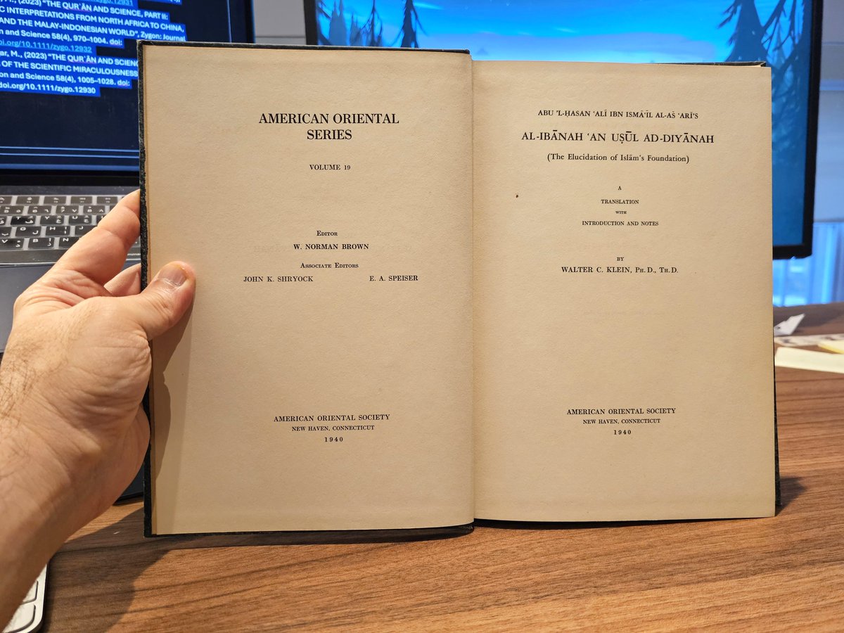 DrShoaibAM's tweet image. One of the last pieces to fill in the collection: a super rare, olden goldie translation of the Ibānah printed in the 1940s. Thanks to Arches Bookhouse for selling me this, and Dru Johnson for bringing it over to Edinburgh!