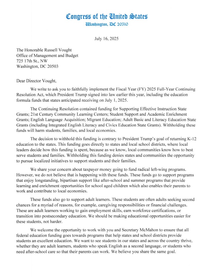 lisamurkowski's tweet image. The decision to withhold this funding is directly contrary to President Trump’s goal of returning K-12 education to the states. This funding goes directly to states and local school districts, where local leaders decide how this funding is spent, because as we know, local…