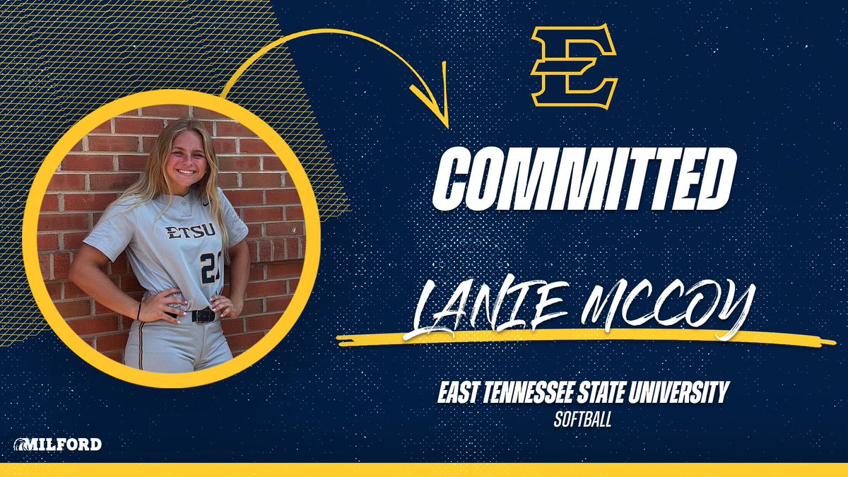 Milford Athletics (@milford_eagles) on Twitter photo One of the best <a href="/EaglesVsoftball/">Milford V Softball</a> to ever wear the red & white makes her college commitment!! Congrats to the REAL MCCOY <a href="/Lanie_McCoy9/">Lanie McCoy 2026</a> on taking her talents to <a href="/ETSUSoftball/">ETSU Softball</a> next year!!
#LetMKnow @milford_schools @clersunsports <a href="/mlaughman/">Melanie Laughman</a> <a href="/BConnellysports/">Brendan Connelly</a> <a href="/JWeberSports/">James Weber</a> One of the best <a href="/EaglesVsoftball/">Milford V Softball</a> to ever wear the red & white makes her college commitment!! Congrats to the REAL MCCOY <a href="/Lanie_McCoy9/">Lanie McCoy 2026</a> on taking her talents to <a href="/ETSUSoftball/">ETSU Softball</a> next year!!
#LetMKnow @milford_schools @clersunsports <a href="/mlaughman/">Melanie Laughman</a> <a href="/BConnellysports/">Brendan Connelly</a> <a href="/JWeberSports/">James Weber</a>