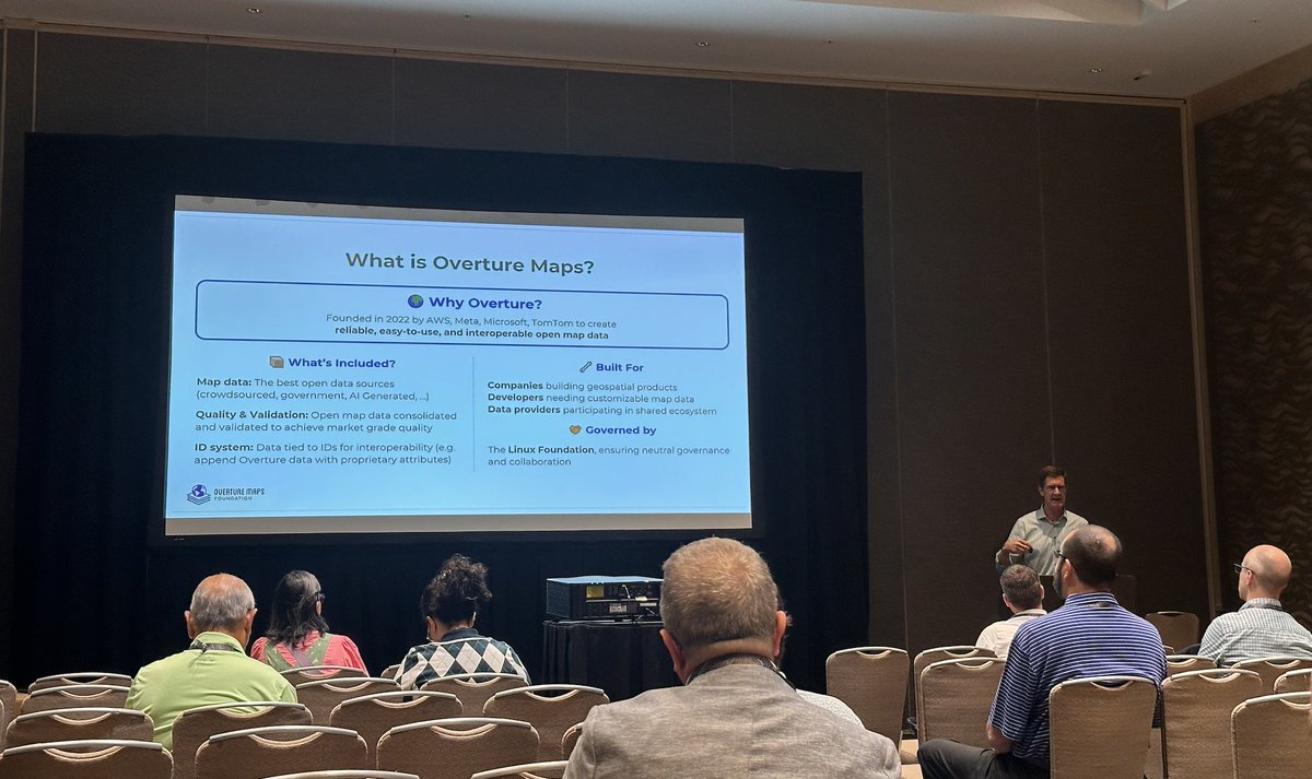 OvertureMaps's tweet image. 🌍 At #EsriUC, Executive Director Prioleau shared how the “conflation tax” is slowing geospatial innovation.
When IDs don’t align, teams spend more time merging than analyzing.
#OvertureMaps + #GERS are here to fix that.
Come see us at booth #266!