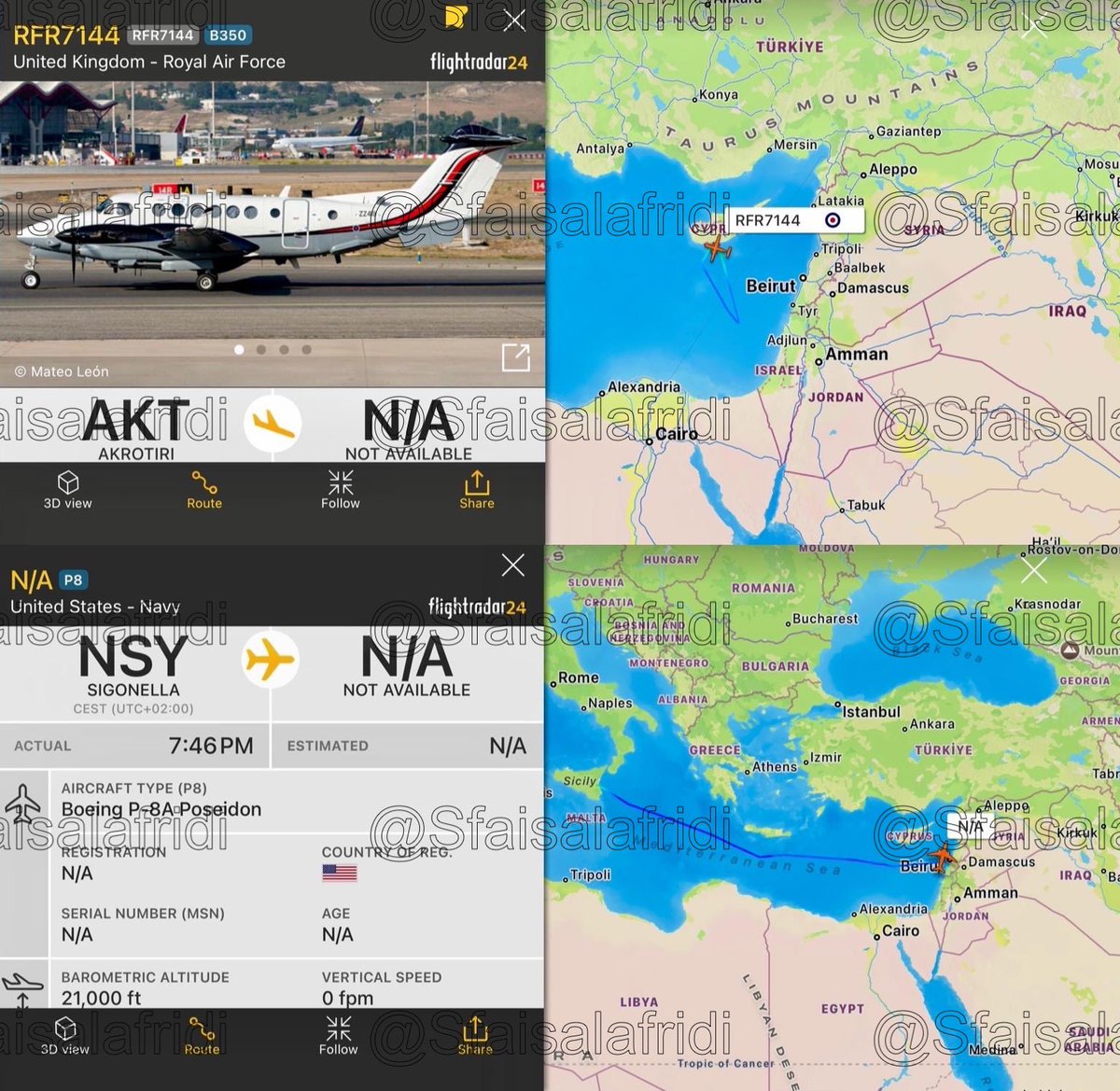 Shah Faisal AfRidi (@sfaisalafridi) on Twitter photo 🇬🇧 UK’s Shadow R1 is heading back to Akrotiri, Cyprus after ISR ops over Gaza, while 🇺🇸 US Navy P-8A Poseidon conducting ISR on 🇸🇾 Syria and 🇱🇧 Lebanon. 🇬🇧 UK’s Shadow R1 is heading back to Akrotiri, Cyprus after ISR ops over Gaza, while 🇺🇸 US Navy P-8A Poseidon conducting ISR on 🇸🇾 Syria and 🇱🇧 Lebanon.