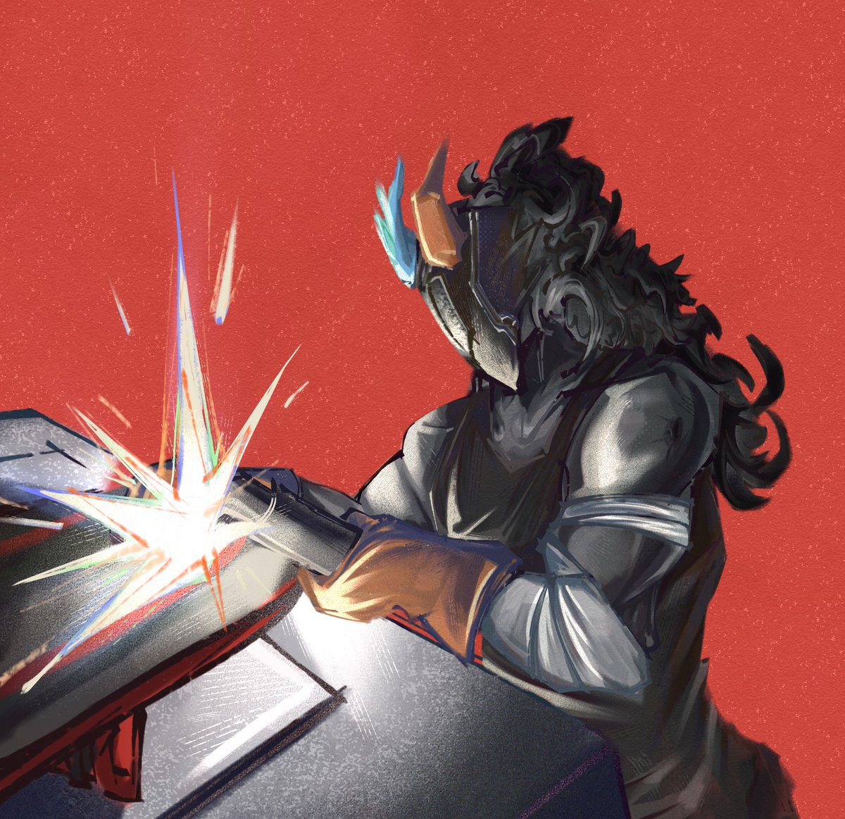 reveriedYue's tweet image. coil welding for whatever reason he’s like an engineer or something, testing textures and style and contrast yah :) #phighting #phightingart