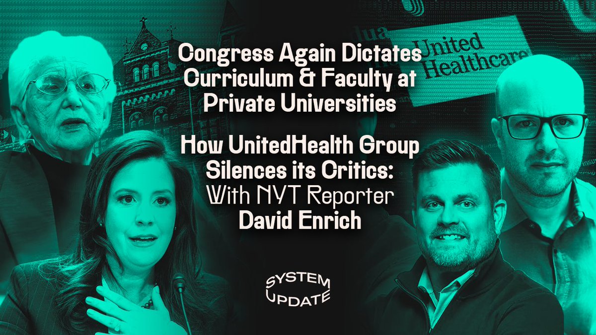 System Update (@systemupdate_) on Twitter photo Tonight on System Update at 7pm ET: <a href="/ggreenwald/">Glenn Greenwald</a> on Congress's relentless crackdowns on private universities over speech; plus: New York Times deputy investigations editor <a href="/davidenrich/">David Enrich</a> on how UnitedHealth Group intimidates and silences its critics.
rumble.com/v6w9pss-system… Tonight on System Update at 7pm ET: <a href="/ggreenwald/">Glenn Greenwald</a> on Congress's relentless crackdowns on private universities over speech; plus: New York Times deputy investigations editor <a href="/davidenrich/">David Enrich</a> on how UnitedHealth Group intimidates and silences its critics.
rumble.com/v6w9pss-system…