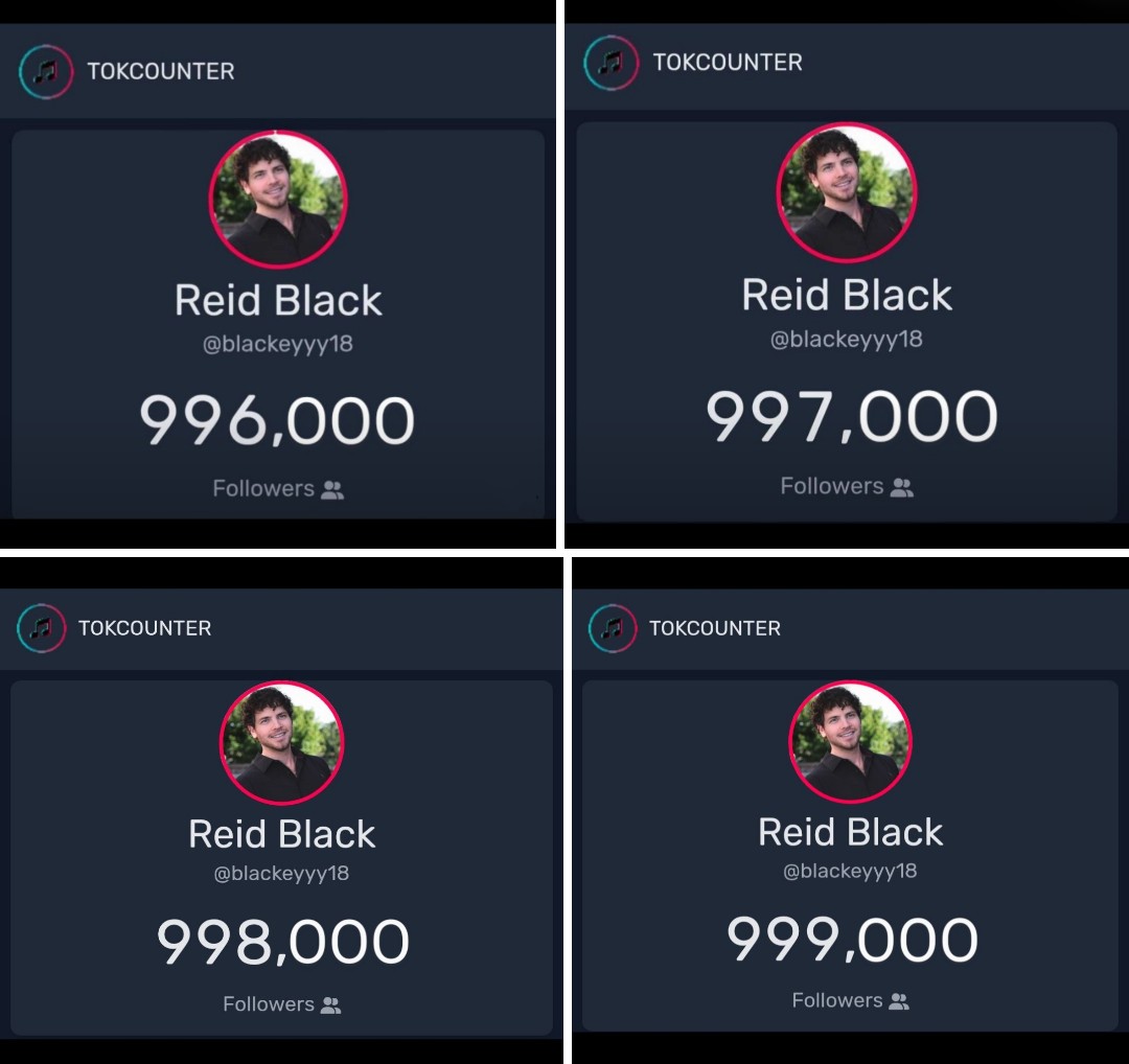 995K, 996K, 997K, 998K, 999K Wednesday milestones, you're almost there Reid &amp; Blackeyyyfam loves it🖤🎉🖤 #roadto1million