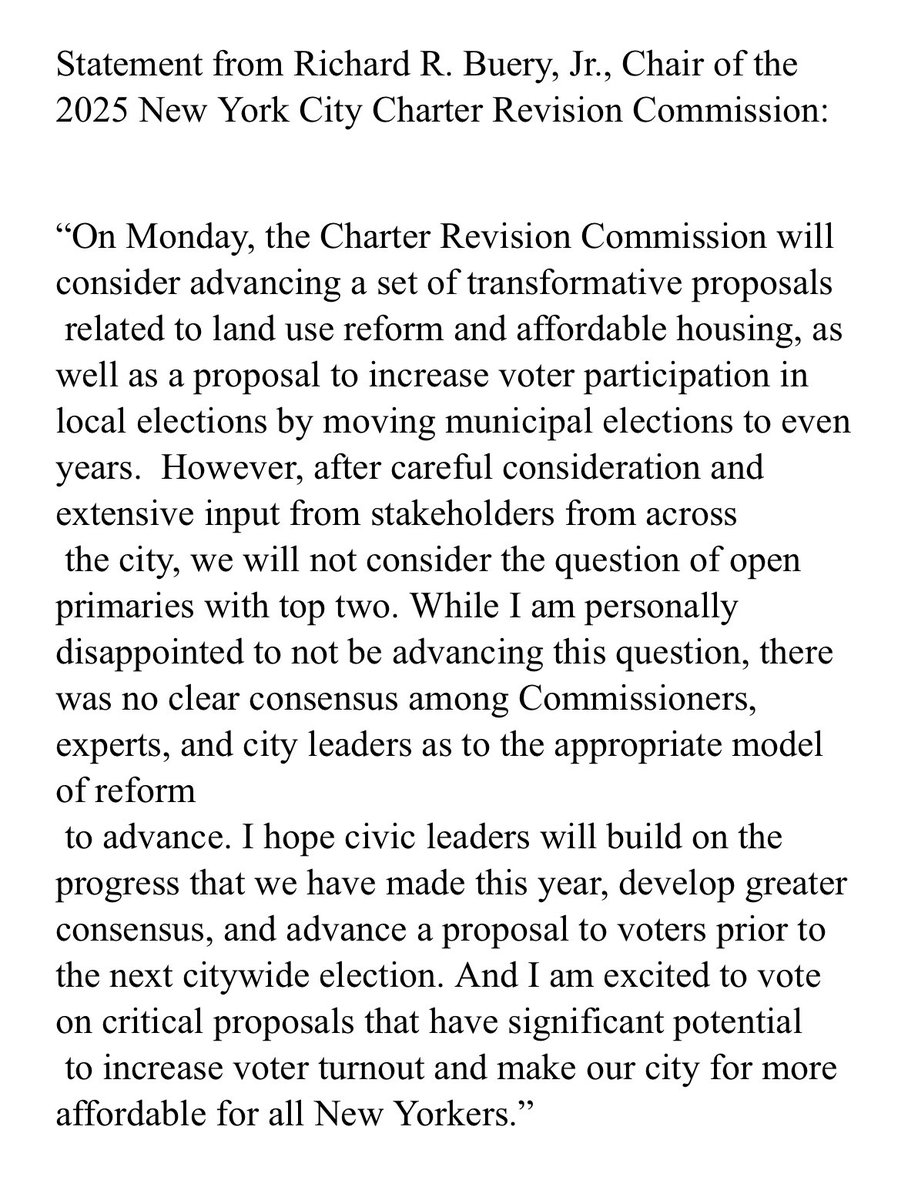 joeanuta's tweet image. Reposting with correct info: @NYCMayor’s charter revision commission will not propose OPEN PRIMARIES: