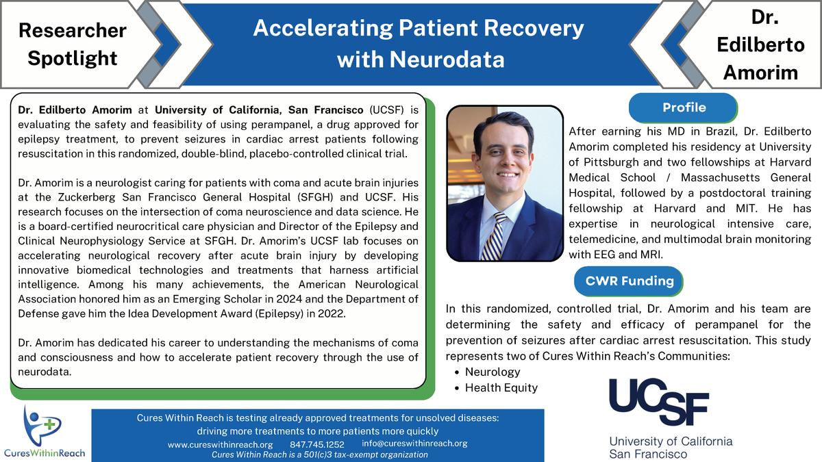 CuresWReach's tweet image. Join a Clinical Trial AI Validation RFP info session to learn more about our funding: 7/17 at 8am or 12pm CDT or 7/25 at 8am or 12pm CDT. Learn more plus read our July Researcher Spotlight on Dr. @EdAmorimMD of @UCSFMedicine at bit.ly/3Iz3FDP