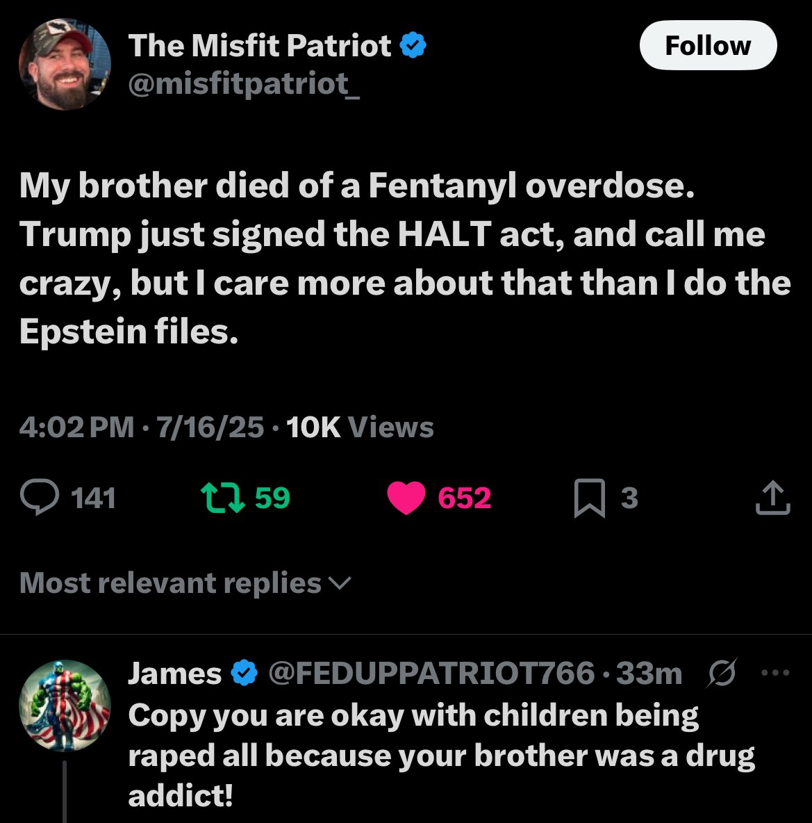 Kentucky Girl (@notwokenow) on Twitter photo This is an unhinged response to a guy talking about what’s important to him. 
In no way did he say he was ok with children being r*ped. 
But apparently if you aren’t obsessed with Epstein files and lists that may or may exist, you’re a ped* sympathizer.
This man’s brother This is an unhinged response to a guy talking about what’s important to him. 
In no way did he say he was ok with children being r*ped. 
But apparently if you aren’t obsessed with Epstein files and lists that may or may exist, you’re a ped* sympathizer.
This man’s brother