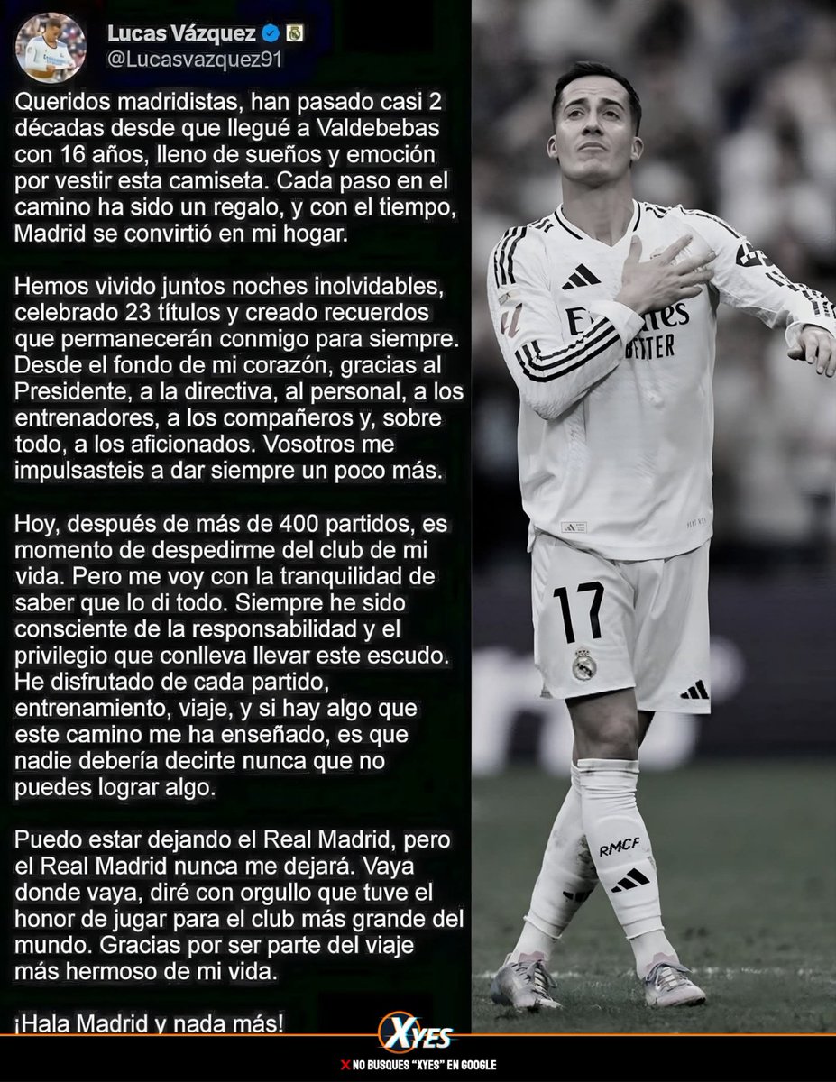 ¡GRACIAS POR TODO, LUCAS VÁZQUEZ!

¡HASTA SIEMPRE! 👏🏻