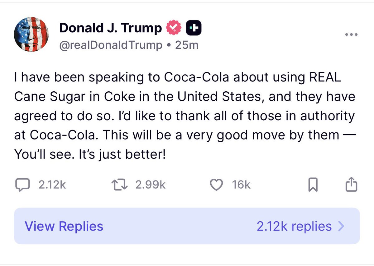 Te hacen presidente de EEUU y lo que más te preocupa es que te hagan la Coca-Cola como a ti te gusta… con azúcar de caña. Y claro, ¡lo consigues!