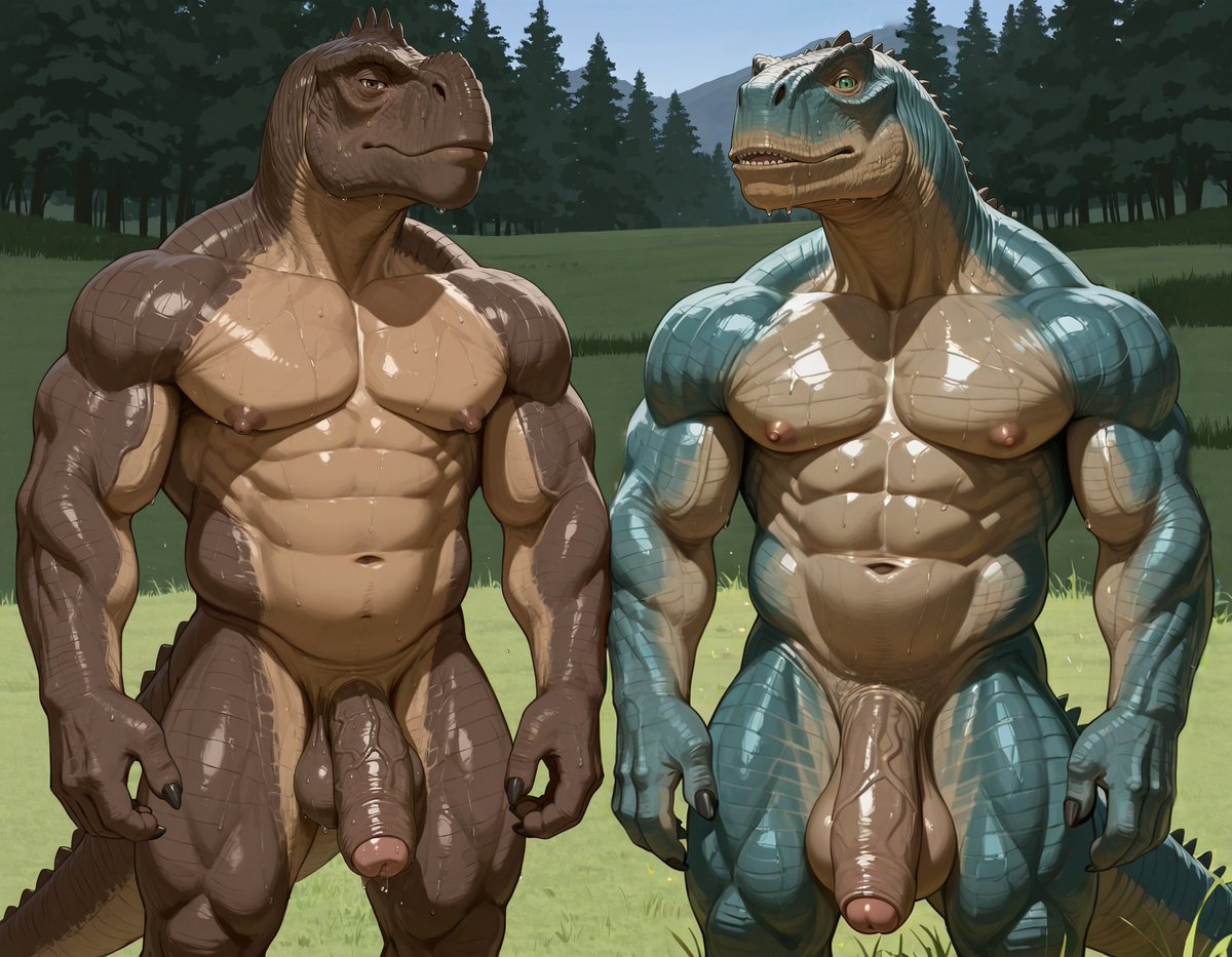 booster_rex's tweet image. kron &amp;amp; aladar ( Dinosaur (2000 film) )  #AI #AIArtwork #furryart #nsfwtw #fanart #male #penis