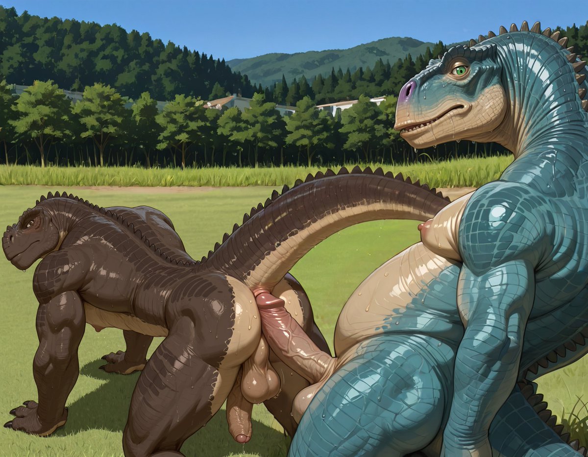 booster_rex's tweet image. kron &amp;amp; aladar ( Dinosaur (2000 film) )  #AI #AIArtwork #furryart #nsfwtw #fanart #male #penis