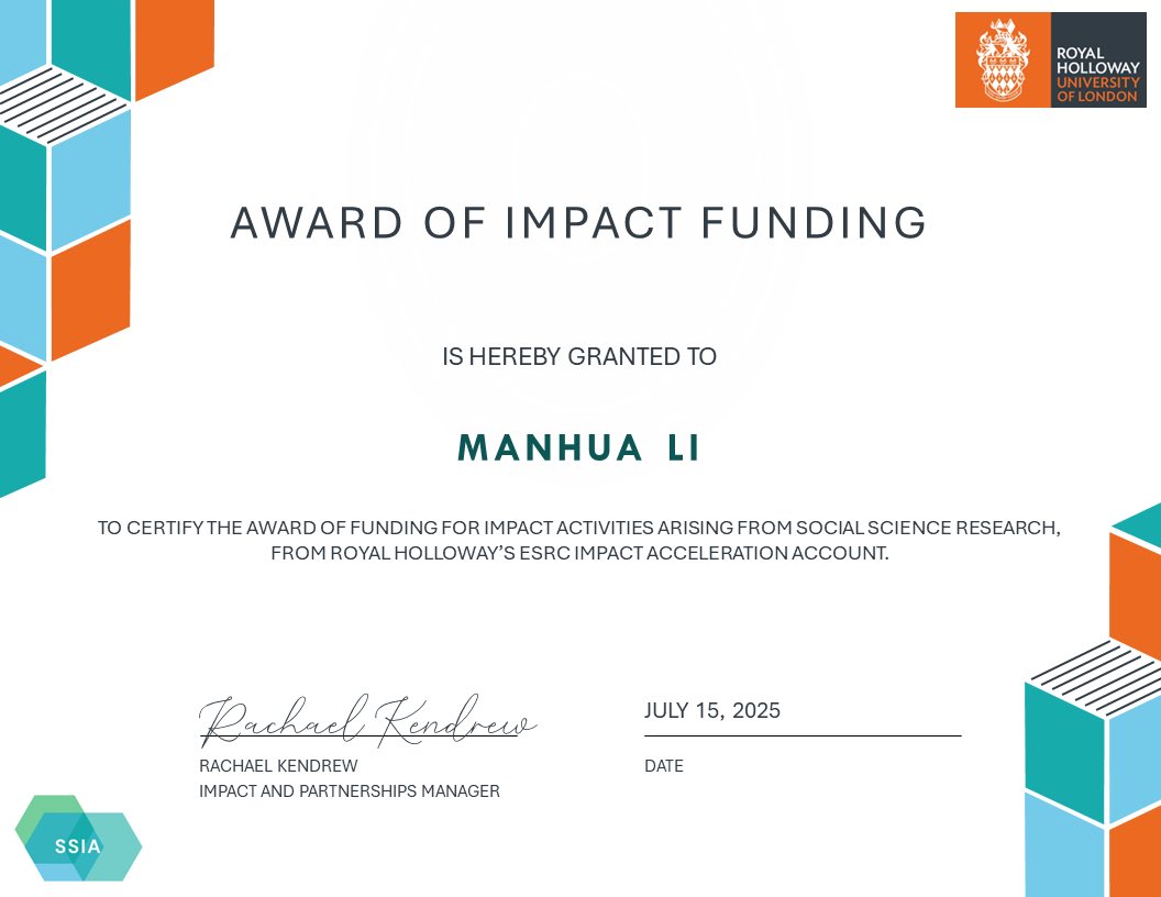 DrManhuaLi's tweet image. Feeling honoured to be awarded Impact Funding from the Economic and Social Research Council (ESRC) for my project “From Oracle Bones to Algorithms: Women, Arts, and the Living Spirit of Chinese Philosophy”.✨🎉 #WomensArt #AncientWisdom #technologytoday