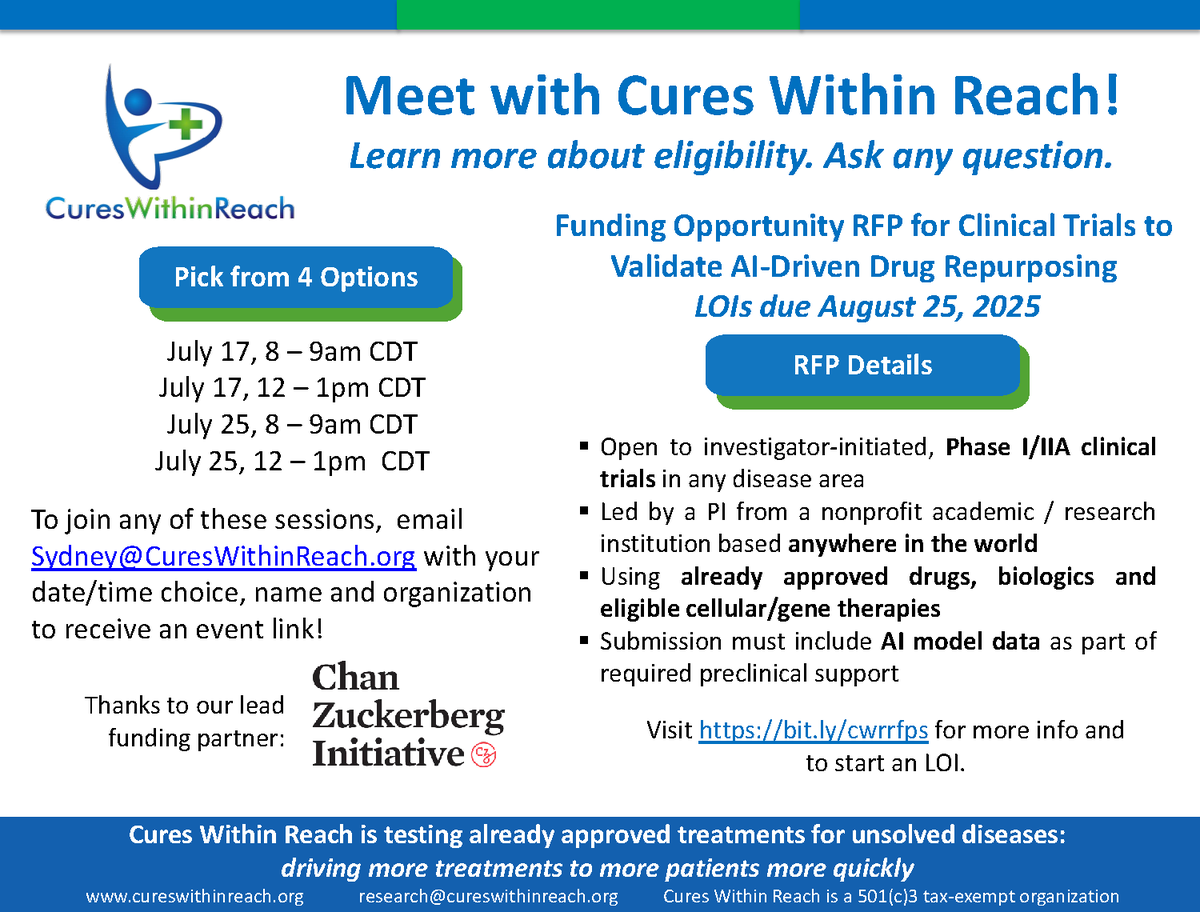 CuresWReach's tweet image. Join a Clinical Trial AI Validation RFP info session to learn more about our funding: 7/17 at 8am or 12pm CDT or 7/25 at 8am or 12pm CDT. Learn more plus read our July Researcher Spotlight on Dr. @EdAmorimMD of @UCSFMedicine at bit.ly/3Iz3FDP