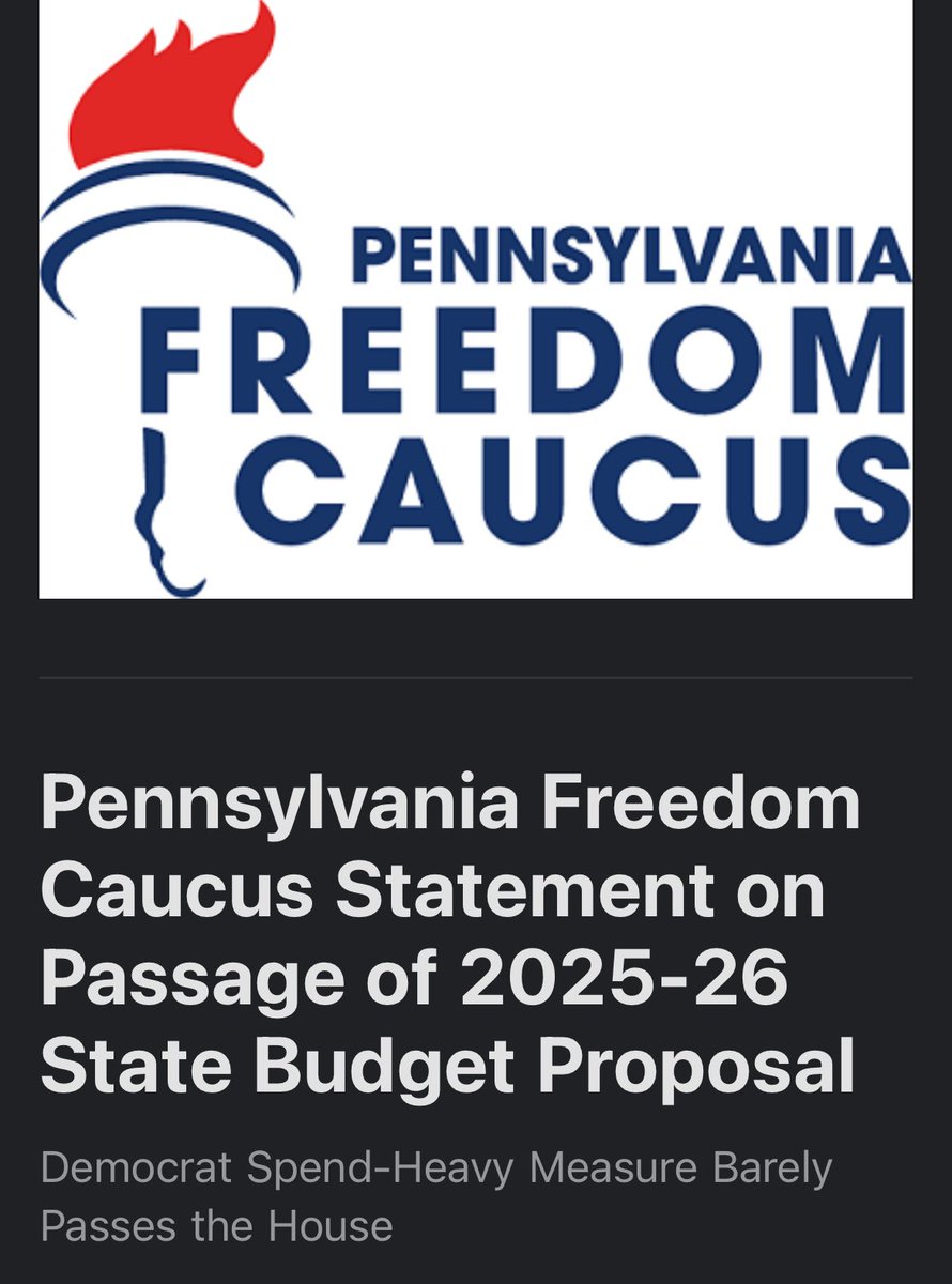 PAFreedomCaucus's tweet image. READ IT. We stand in unison against a budget that far exceeds revenue projections. Follow the link to check out our statement.✍️
pennsylvaniafreedomcaucus.substack.com/p/pennsylvania…