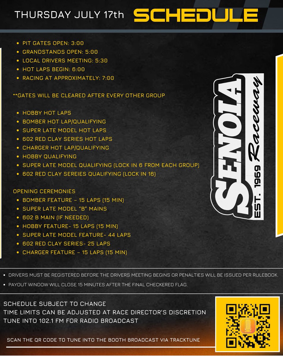 SenoiaR's tweet image. Schedule out now for tomorrow night, July 17th at Senoia Raceway!