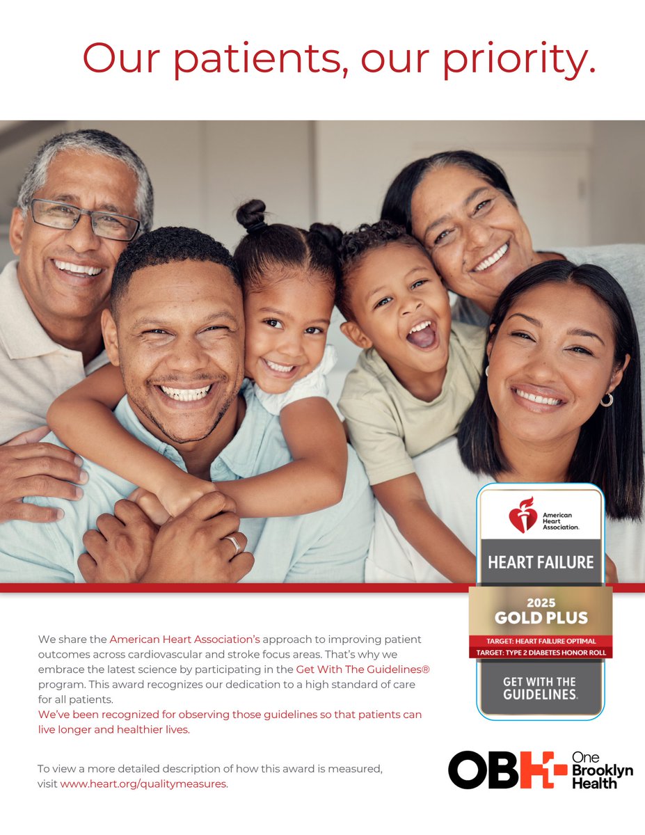 One Brooklyn Health Receives 2025 Get With The Guidelines®-Heart Failure Award!
This award recognizes our dedication to a high standard of care for all patients. We’ve been recognized for observing those guidelines so that patients can live longer and healthier lives.