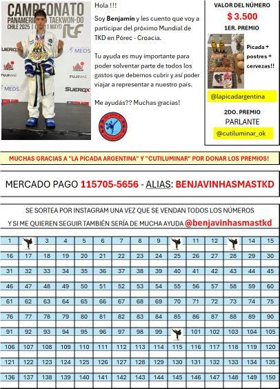 #Tigre🐯 Benja es hincha de Tigre, practica taekwondo y en octubre va a disputar el mundial en Croacia 🇭🇷 representando al país. Está necesitando ayuda para costear la inscripción y el hospedaje por eso me escribió su mamá, que organiza una rifa. Quien pueda ayudar, RT!!! 🙏🏼