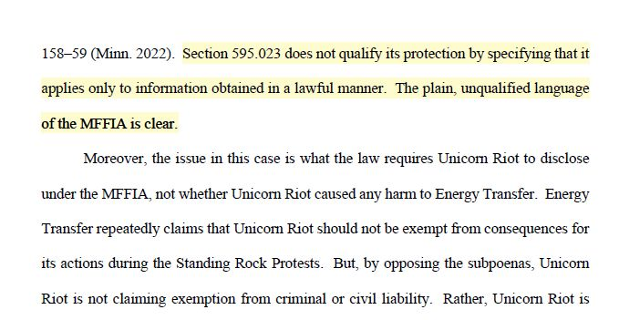 segalmr's tweet image. MINNESOTA SUPREME CT: The protections of the MN reporter's shield law cannot be overcome simply by alleging that a reporter engaged in trespass or some other illegality while newsgathering.