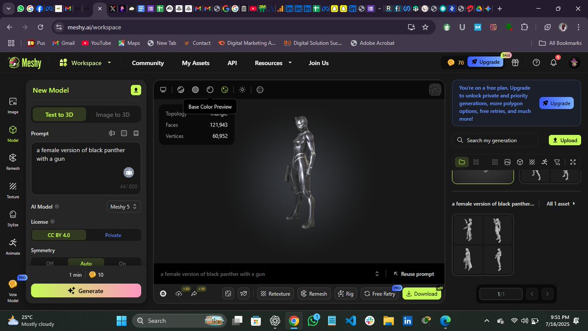mkehuko's tweet photo. Week 3, Day 3 of the ALX AI Starter Kit: I explored the exciting world of 3D object generation using text and images with a powerful tool like Meshy. Grateful to
@alx_africa
for unlocking these possibilities. #ALX_AiSK https://t.co/a4e3qii1EO