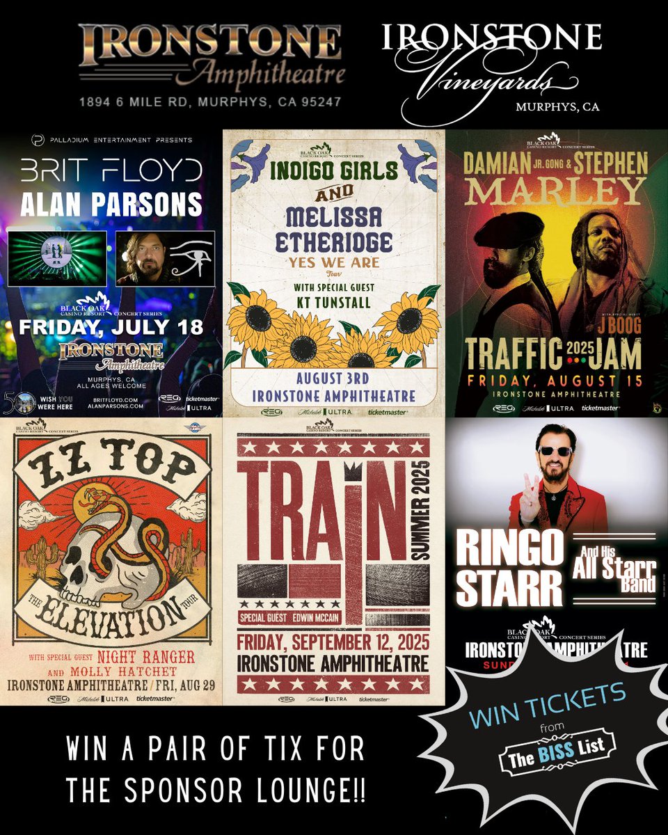 Ironstone Amphitheatre has some great shows coming up and we've got Sponsor Lounge level tickets to give away. These include a VIP Parking Pass, Sponsor Lounge seating, Private Bar, Private Bathrooms and complimentary Nosh. Enter to #WIN tickets at bisslist.com/venue-name/iro….