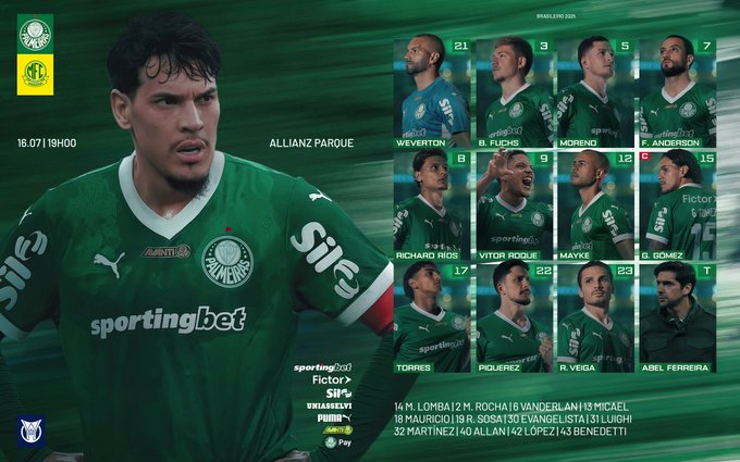 Palmeiras está escalado para a partida contra o Mirassol