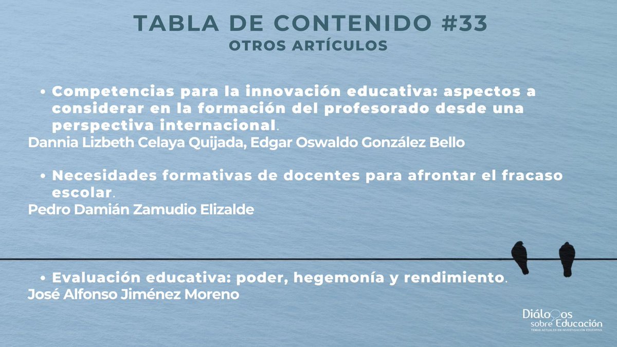 📌No te pierdas la siguiente lista en donde puedes encontrar nuestra sección "Otros artículos" del número 33.

Te invitamos a ver todo el contenido del nuevo número en el siguiente link🖋️👇🏻: .
dialogossobreeducacion.cucsh.udg.mx/index.php/DSE/…