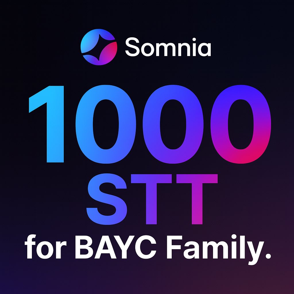 Great News For BAYC Family!!!

Many of you have DM'd me asking about Somnia Network and where to get tokens—STT!!!

I teamed up with <a href="/0xHaileyy/">Haileyy!</a>, and she gave me 1000 STT for you! 

👉🏻Comment below your address or that you want it!

Opened for holders of Koda, BAYC, MAYC, and
