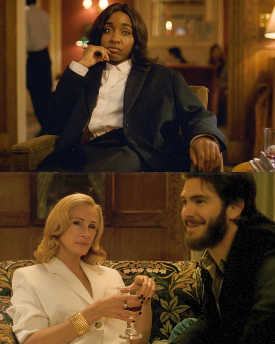 IMDb's tweet image. Not everything is supposed to make you comfortable. Here's the first look at Luca Guadagnino's #AfterTheHunt, starring Julia Roberts, Ayo Edebiri, and Andrew Garfield. In theaters this October. imdb.to/4lQL2KF