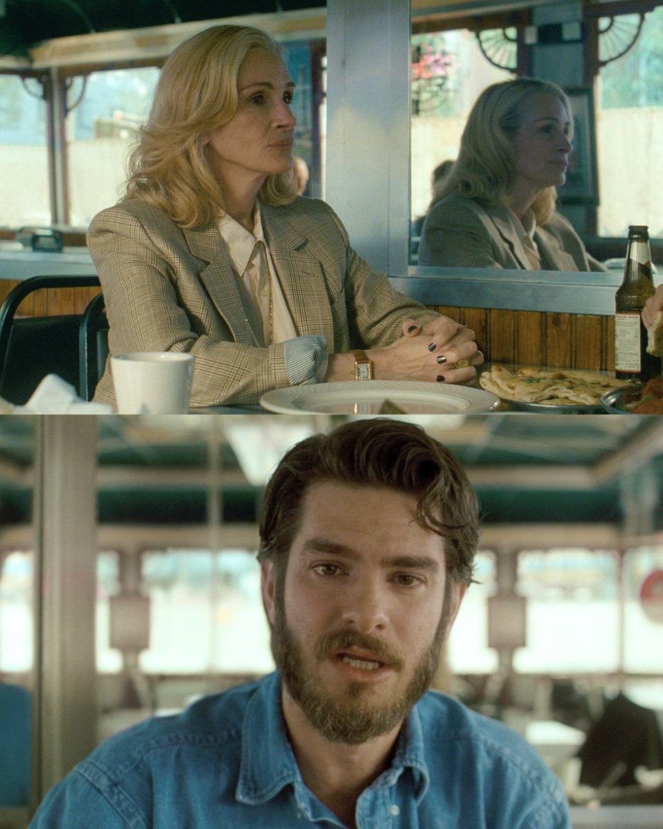 IMDb's tweet image. Not everything is supposed to make you comfortable. Here's the first look at Luca Guadagnino's #AfterTheHunt, starring Julia Roberts, Ayo Edebiri, and Andrew Garfield. In theaters this October. imdb.to/4lQL2KF