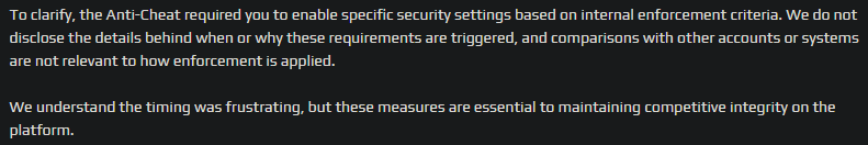 0-0 to start off <a href="/ESEA/">ESEA League</a> Season 54 after <a href="/FACEIT/">FACEIT</a> didn't want me to play in my match last night. From what I understand I was added to some list due to playing too good lately. I was not told about these NEW requirements I needed right before and was unable to open the anti-cheat 😭