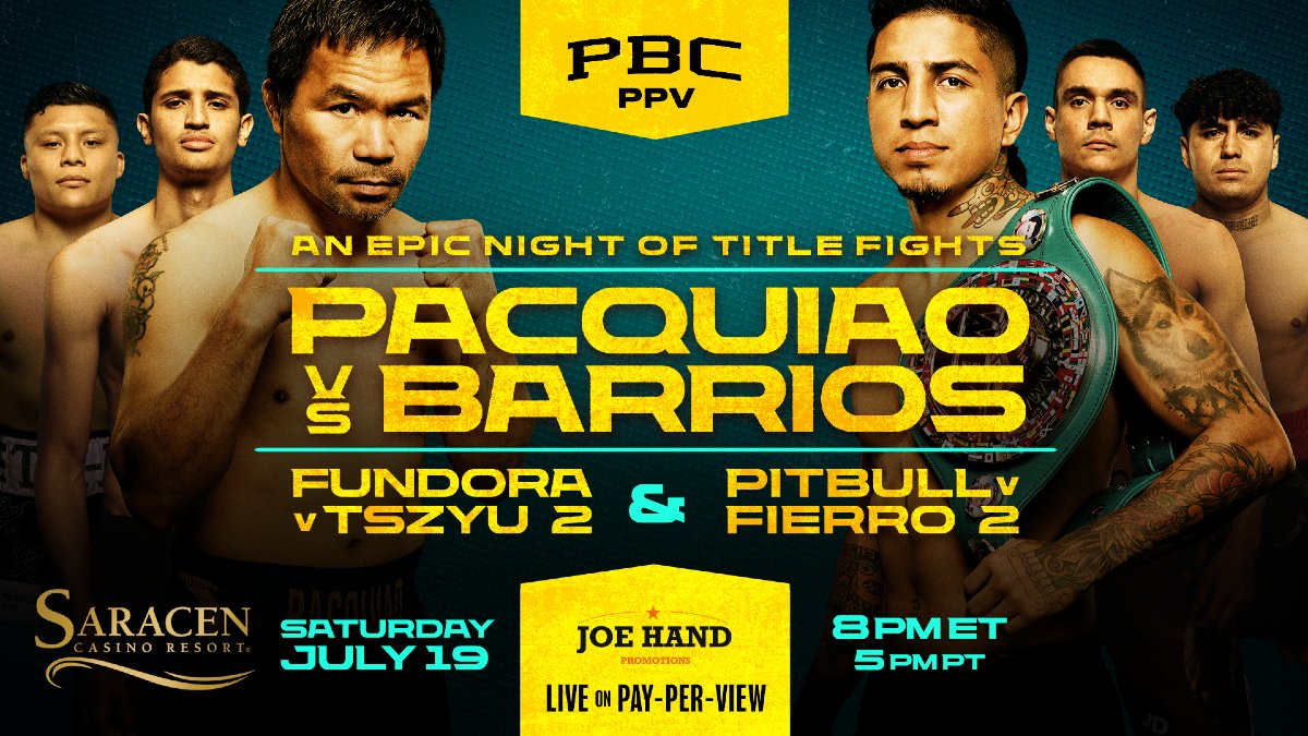 SaracenCasinoAR's tweet image. 🥊 Pacquiao vs. Barrios. Fundora vs. Tszyu 2. Pitbull vs. Fierro 2.
It doesn’t get bigger than this! Catch every punch, every round, and every epic title fight LIVE at Saracen this Saturday, July 19. Don’t miss a second of this Pay-Per-View showdown!
📍 Saracen Casino Resort…