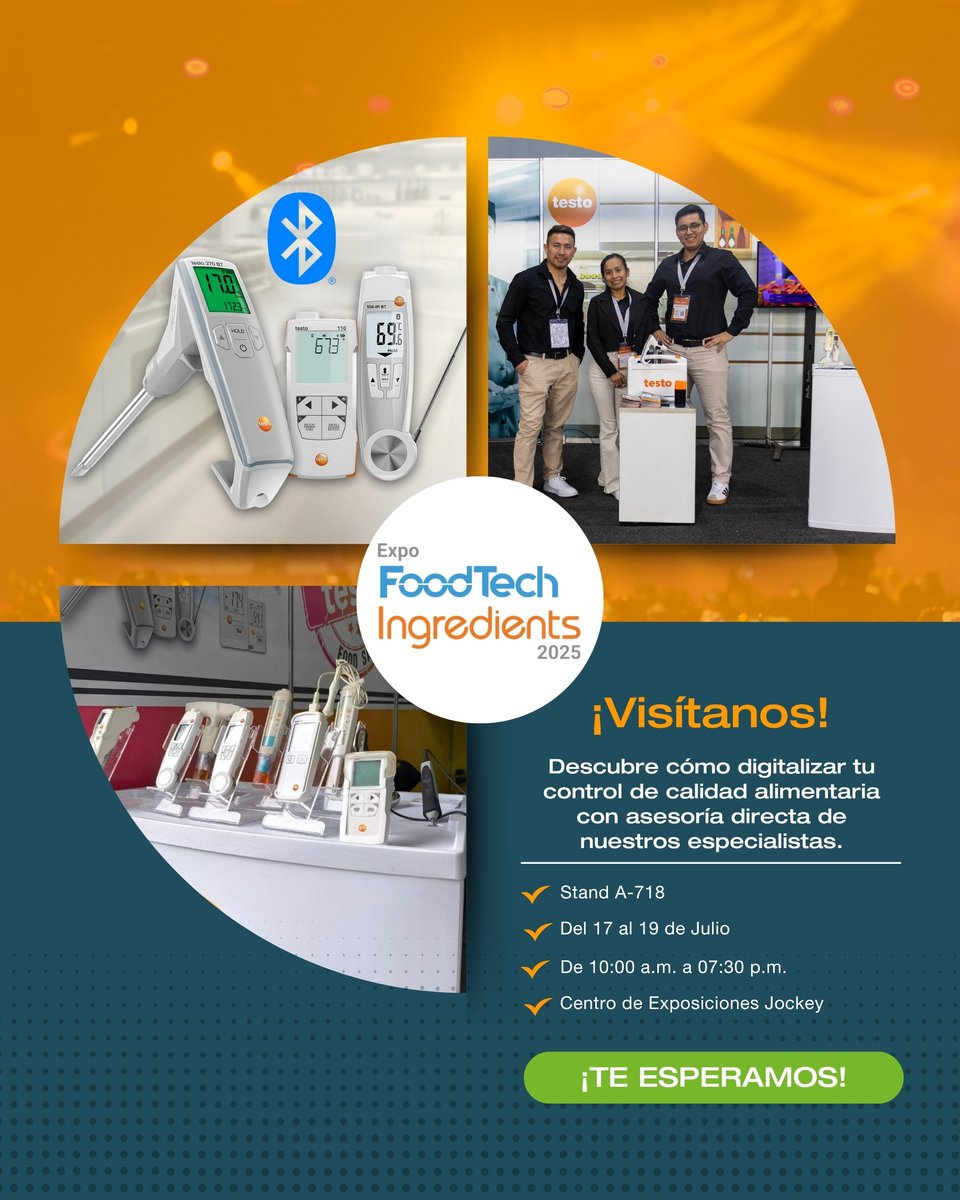 PeruTesto's tweet photo. 🎉¡Visítanos en #ExpoFoodTech2025!🎉

📍 Stand: A-718
🗓️ Del 17 al 19 de julio
⏰ De 10:00 a.m. a 07:30 p.m.
📌 Centro de Exposiciones Jockey

Ven y explora nuestras soluciones para el #controldecalidad más exigente de la mano de @PeruTesto🟠 https://t.co/pz1MKEsXHZ