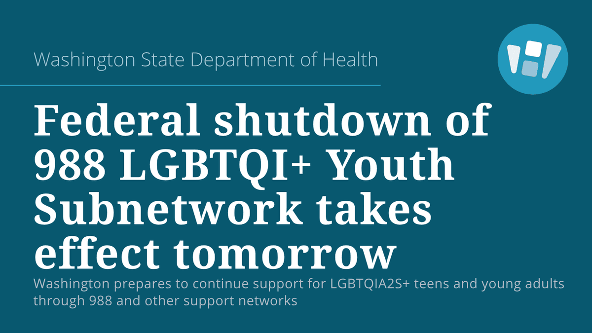 WADeptHealth's tweet image. The LGBTQI+ Youth Subnetwork of the 988 Suicide & Crisis Lifeline will shut down tomorrow, July 17, following a federal decision announced last month to end this specialized service. Since launching in 2022, the subnetwork has provided tailored support to lesbian, gay, bisexual,…