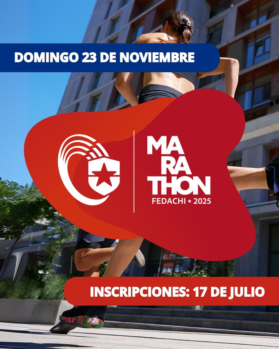 #FedachiMarathon #Corre_RM
Mañana jueves 17 se abrirán las inscripciones para FEDACHI Marathon en Santiago.
(23 de noviembre 2025 | 5, 10, 21 y 42 km | pagada)
corre.cl/evento/11499