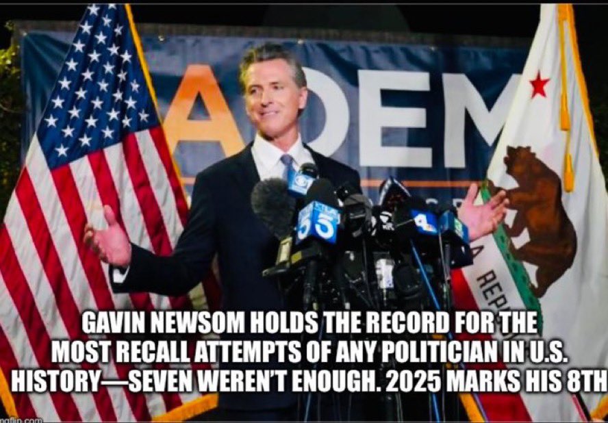 Glaze Ann Amused 🍩☕️ (@annieglazers) on Twitter photo <a href="/GavinNewsom/">Gavin Newsom</a> Says the guy with 8 RECALL attempts—the most of any politician in US History. 🤦🏽♀️ <a href="/GavinNewsom/">Gavin Newsom</a> Says the guy with 8 RECALL attempts—the most of any politician in US History. 🤦🏽♀️