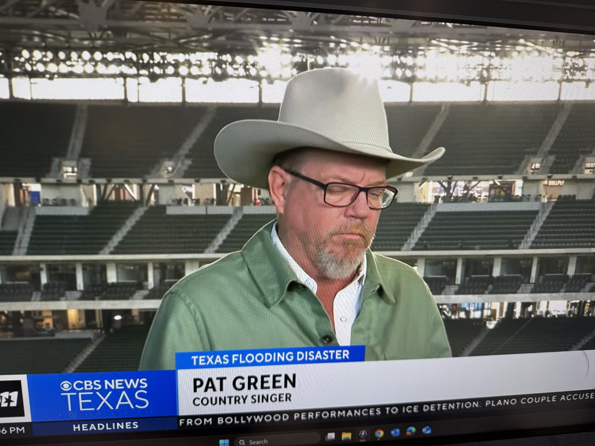 Doug Dunbar (@cbs11doug) on Twitter photo Country star <a href="/PATGREENMUSIC/">Pat Green</a> live on <a href="/CBSNewsTexas/">CBS News Texas</a> discussing his deep personal family loss in the Hill Country flooding, and his benefit concert later tonight <a href="/GlobeLifeField/">Globe Life Field</a> Live streaming on Pat Green’s YouTube channel, starting at 6:30pm. I don’t know how he is holding himself Country star <a href="/PATGREENMUSIC/">Pat Green</a> live on <a href="/CBSNewsTexas/">CBS News Texas</a> discussing his deep personal family loss in the Hill Country flooding, and his benefit concert later tonight <a href="/GlobeLifeField/">Globe Life Field</a> Live streaming on Pat Green’s YouTube channel, starting at 6:30pm. I don’t know how he is holding himself