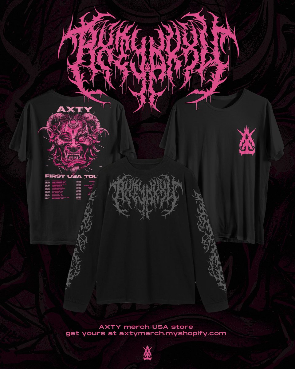 We just opened our merch store in USA! 🇺🇸 
we got some first USA tour leftovers and a pretty sick long sleeve 😮‍💨 

get yours at axtymerch.myshopify.com and stay tuned for more merch 💗