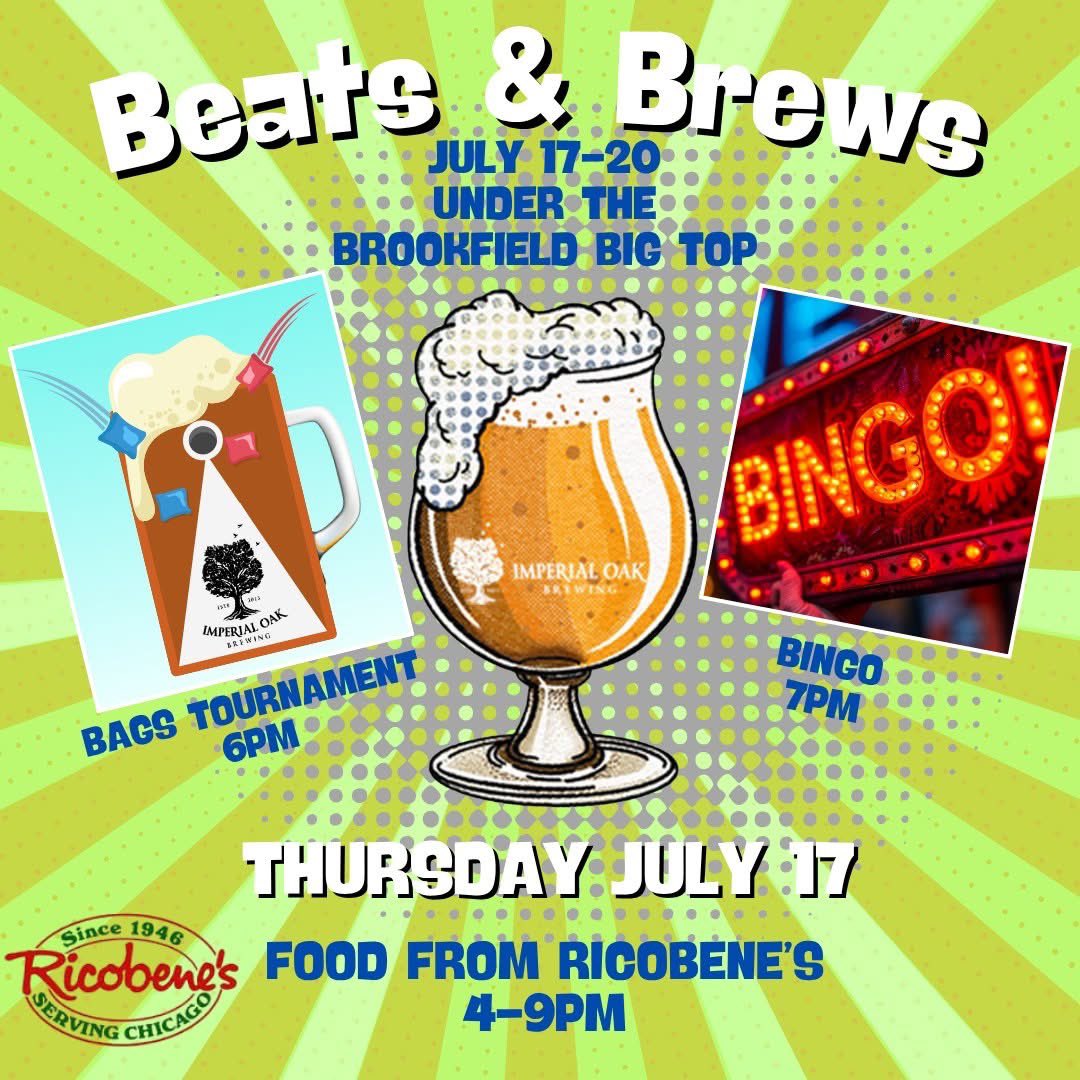 The tent is up, the stage is set and we're ready to kick off Beats &amp; Brews 2025 in Brookfield! Ricobene's  will be serving from 4-9pm tomorrow, our bags tournament starts at 6:00 and bingo at 7:00. There's still a few slots left for bags.  sign up: tinyurl.com/3wjsct53