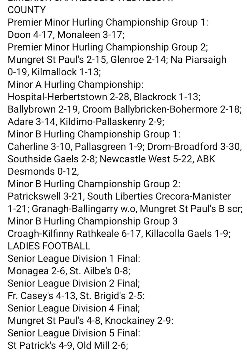 MattOCall's tweet image. LIMERICK GAA RESULTS WEDNESDAY