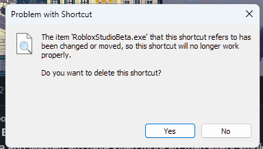 why does the taskbar shortcut for roblox studio break after every update